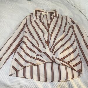 All in Favor Striped Blouse - Cream and Brown